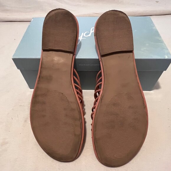 Seychelles-Lulus Size 9 Coral Leather Knotted Strap Slip-On Sandals Comfort - Picture 5 of 16